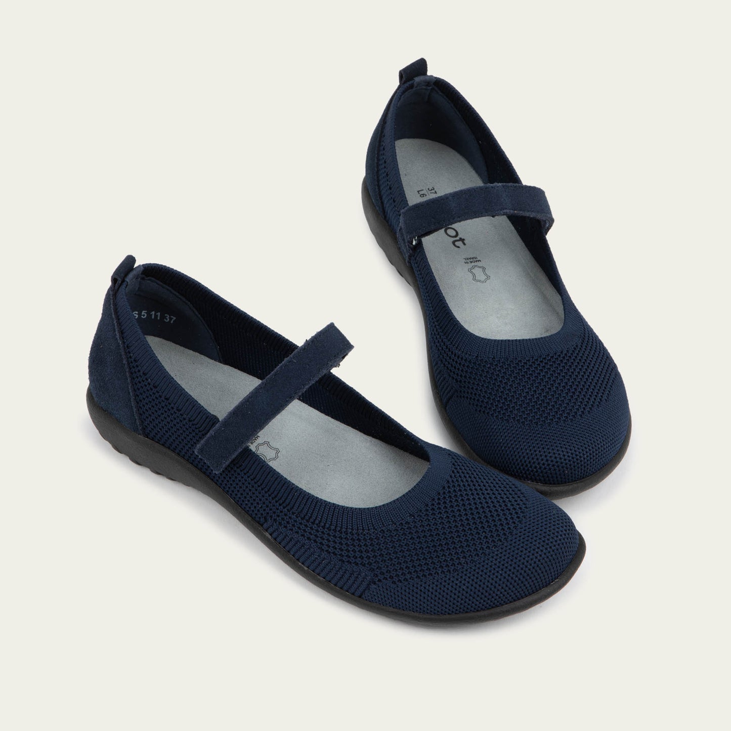 Pair of blue knit mary janes.
