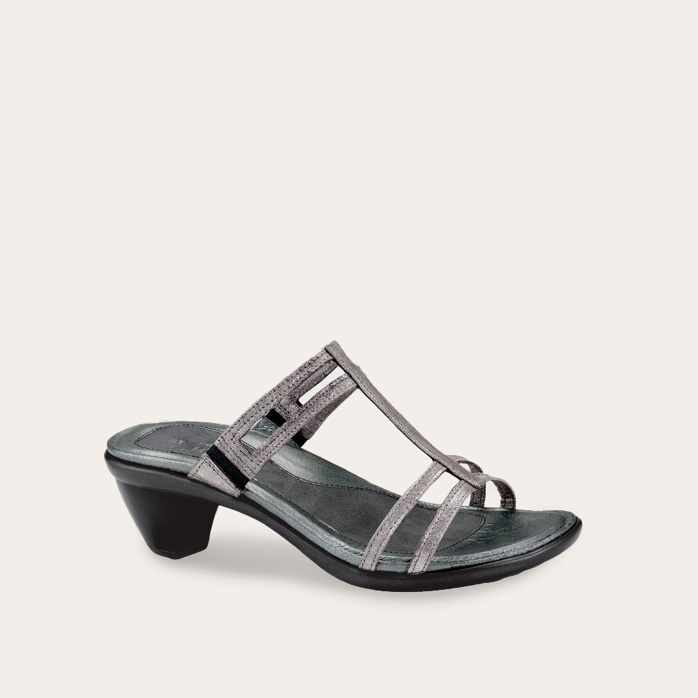Metallic strappy sandal with low heel