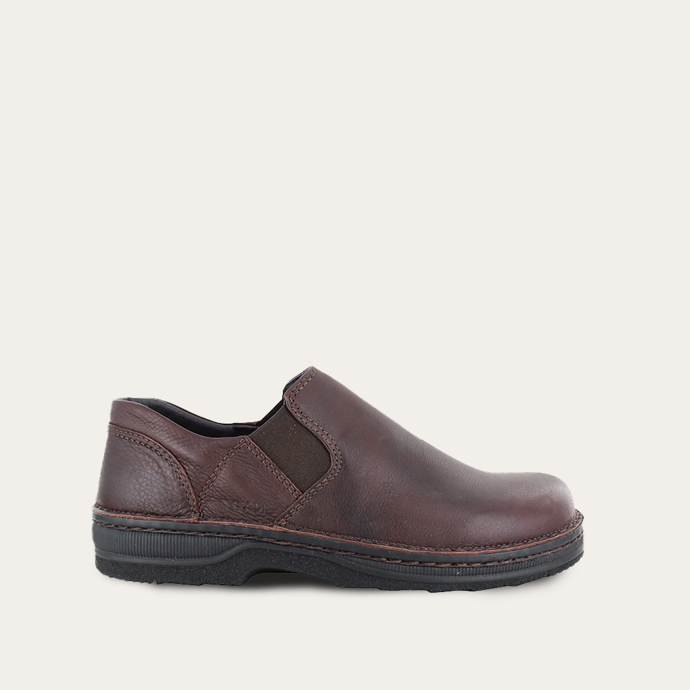 Brown slip-on shoe on a white background